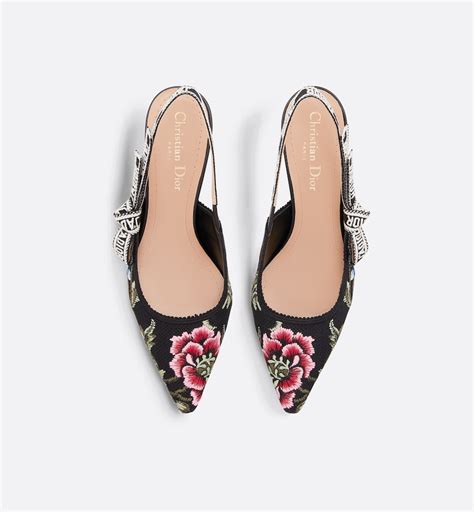 Escarpin slingback J'Adior Coton brodé du motif Fleurs Mystiques 